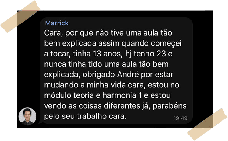 Relato de Marrick sobre a clareza das aulas de Andre Nieri